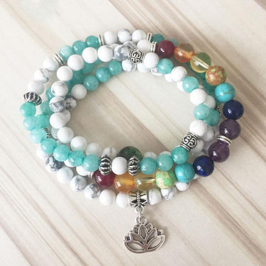 Lotus 7 Chakra Howlite Tourmaline 108 Mala Beads Bracelet-Your Soul Place